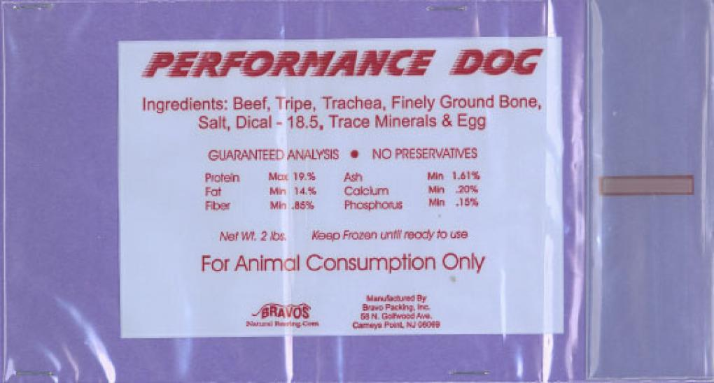 Bravo Packing, Inc. Recalls Performance Dog Raw Pet Food Because Of Possible Salmonella Health Risk To Humans And Animals
